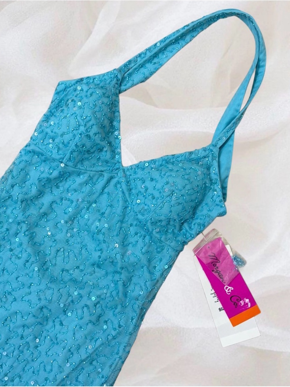 Morgan & Co. Blue Beaded Formal Dress